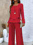Women Plain Printing Two-Piece Set Daily Long Sleeve Casual Spring/Fall Top With Pants Matching Set