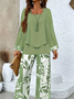 Women Floral Printing Two-Piece Set Daily Long Sleeve Casual Spring/Fall Top With Pants Matching Set