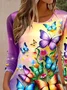 Women Butterfly Long Sleeve Tee T-shirt Crew Neck Printing Casual Spring/Fall Graphic Tee Top