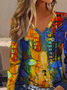 Women Abstract Long Sleeve Tee T-shirt V Neck Printing Casual Spring/Fall Graphic Tee Top
