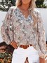 Women Floral Long Sleeve Shirt Spring/Fall Printing V Neck Balloon Sleeve Daily Casual Top