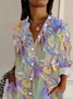 Women Butterfly Long Sleeve Shirt Spring/Fall Buckle Shirt Collar Regular Sleeve Daily Casual Top