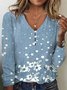 Women Geometric Long Sleeve Tee T-shirt V Neck Printing Vintage Spring/Fall Top