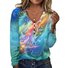 Women Geometric Long Sleeve Tee T-shirt V Neck Printing Vintage Spring/Fall Top