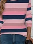 Women Striped Long Sleeve Tee T-shirt Crew Neck Printing Casual Spring/Fall Graphic Tee Top