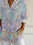 Women Abstract Long Sleeve Shirt Spring/Fall Buckle Shirt Collar Regular Sleeve Daily Casual Top