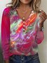 Women Geometric Long Sleeve Tee T-shirt V Neck Printing Vintage Spring/Fall Top