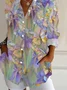 Women Butterfly Long Sleeve Shirt Spring/Fall Buckle Shirt Collar Regular Sleeve Daily Casual Top