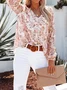 Women Floral Long Sleeve Shirt Spring/Fall Printing V Neck Balloon Sleeve Daily Casual Top