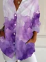 Women Abstract Long Sleeve Shirt Spring/Fall Buckle Shirt Collar Regular Sleeve Daily Casual Top