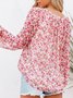 Women Floral Long Sleeve Shirt Spring/Fall Printing V Neck Balloon Sleeve Daily Casual Top