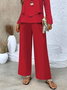 Women Plain Printing Two-Piece Set Daily Long Sleeve Casual Spring/Fall Top With Pants Matching Set