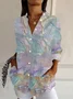 Women Abstract Long Sleeve Shirt Spring/Fall Buckle Shirt Collar Regular Sleeve Daily Casual Top