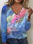 Women Geometric Long Sleeve Tee T-shirt V Neck Printing Vintage Spring/Fall Top