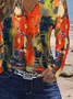 Women Abstract Long Sleeve Tee T-shirt V Neck Printing Casual Spring/Fall Graphic Tee Top