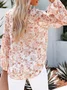 Women Floral Long Sleeve Shirt Spring/Fall Printing V Neck Balloon Sleeve Daily Casual Top