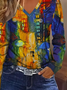 Women Abstract Long Sleeve Tee T-shirt V Neck Printing Casual Spring/Fall Graphic Tee Top