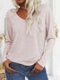 Women Plain Long Sleeve Blouse Spring/Fall V Neck Daily Casual Top
