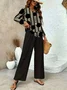 Women Striped Printing Two-Piece Set Daily Long Sleeve Casual Spring/Fall Top With Pants Matching Set