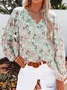 Women Floral Long Sleeve Shirt Spring/Fall Printing V Neck Balloon Sleeve Daily Casual Top