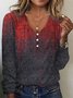 Women Geometric Long Sleeve Tee T-shirt V Neck Printing Vintage Spring/Fall Top
