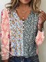 Women Geometric Long Sleeve Tee T-shirt V Neck Printing Vintage Spring/Fall Top
