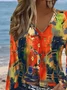 Women Abstract Long Sleeve Tee T-shirt V Neck Printing Casual Spring/Fall Graphic Tee Top