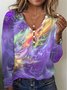Women Geometric Long Sleeve Tee T-shirt V Neck Printing Vintage Spring/Fall Top