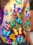 Women Butterfly Long Sleeve Tee T-shirt Crew Neck Printing Casual Spring/Fall Graphic Tee Top