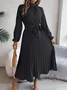 Women Plain Short Sleeve Summer Split Joint Dress Stand Collar Daily Vintage Maxi Tank A-Line Dress