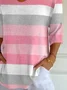 Women Striped Three Quarter Sleeve Tee T-shirt V Neck Printing Casual Spring/Fall Graphic Tee Top