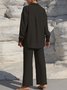 Women Plain Split Joint Two-Piece Set Daily Long Sleeve Casual Spring/Fall Top With Pants Matching Set