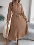 Women Plain Short Sleeve Summer Split Joint Dress Stand Collar Daily Vintage Maxi Tank A-Line Dress