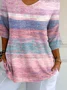 Women Abstract Stripes Three Quarter Sleeve Tee T-shirt V Neck Printing Casual Spring/Fall Graphic Tee Top