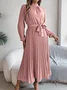 Women Plain Short Sleeve Summer Split Joint Dress Stand Collar Daily Vintage Maxi Tank A-Line Dress