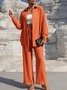 Women Plain Split Joint Two-Piece Set Daily Long Sleeve Casual Spring/Fall Top With Pants Matching Set