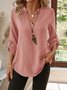 Women Plain Three Quarter Sleeve Shirt Spring/Fall Split Joint V Neck Daily Casual Top