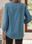 Women Plain Three Quarter Sleeve Shirt Spring/Fall Split Joint V Neck Daily Casual Top