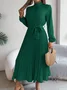 Women Plain Short Sleeve Summer Split Joint Dress Stand Collar Daily Vintage Maxi Tank A-Line Dress