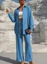 Women Plain Split Joint Two-Piece Set Daily Long Sleeve Casual Spring/Fall Top With Pants Matching Set