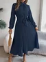 Women Plain Short Sleeve Summer Split Joint Dress Stand Collar Daily Vintage Maxi Tank A-Line Dress