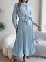 Women Plain Short Sleeve Summer Split Joint Dress Stand Collar Daily Vintage Maxi Tank A-Line Dress