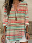 Women Abstract Stripes Long Sleeve Blouse Spring/Fall Printing V Neck Daily Casual Top