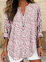 Women Floral Long Sleeve Blouse Spring/Fall Printing V Neck Daily Casual Top