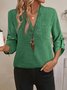 Women Plain Three Quarter Sleeve Shirt Spring/Fall Split Joint V Neck Daily Casual Top