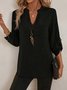 Women Plain Three Quarter Sleeve Shirt Spring/Fall Split Joint V Neck Daily Casual Top