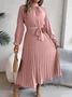 Women Plain Short Sleeve Summer Split Joint Dress Stand Collar Daily Vintage Maxi Tank A-Line Dress