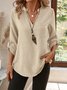 Women Plain Three Quarter Sleeve Shirt Spring/Fall Split Joint V Neck Daily Casual Top