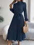 Women Plain Short Sleeve Summer Split Joint Dress Stand Collar Daily Vintage Maxi Tank A-Line Dress
