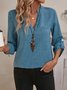 Women Plain Three Quarter Sleeve Shirt Spring/Fall Split Joint V Neck Daily Casual Top